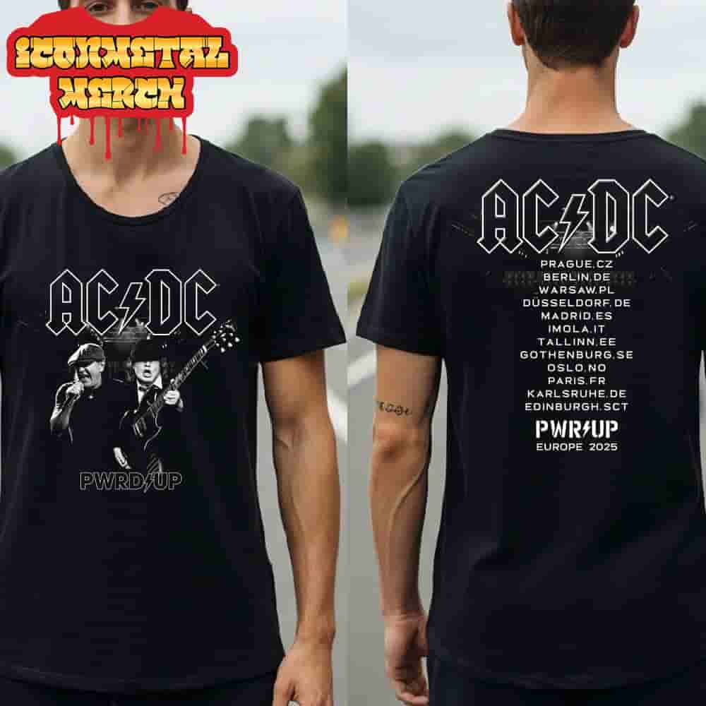 AC DC Angus And Brian PWR UP Europe Tour 2025 City List Two Sided Classic T-Shirt AC DC Angus And Brian PWR UP Europe Tour 2025 City List Two Sided Classic T-Shirt