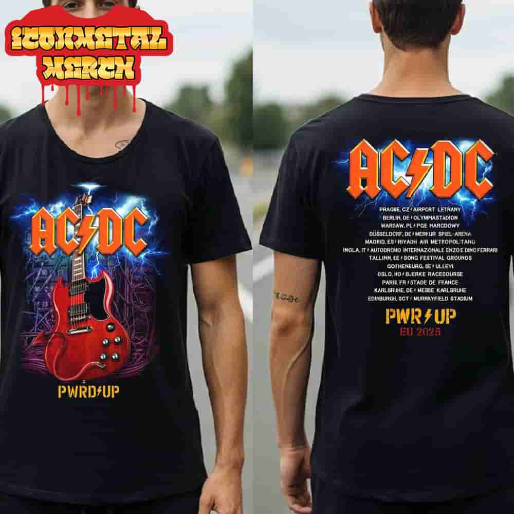 AC DC Angus Gibson PWR UP Europe Tour 2025 City List Two Sided Classic T-Shirt AC DC Angus Gibson PWR UP Europe Tour 2025 City List Two Sided Classic T-Shirt