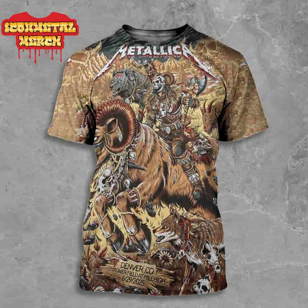 Metallica M72 Denver North American Tour 2025 Venue Poster Shirt Second Night At Empower Field At Mile High Denver CO On June 29th 2025 All Over Print Shirt Metallica M72 Denver North American Tour 2025 Venue Poster Shirt Second Night At Empower Field At Mile High Denver CO On June 29th 2025 All Over Print Shirt