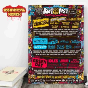 Riot Fest 20 Years Official Line Up Poster At Douglas Park Chicago On September 19th To 21st 2025 Wall Decor Poster Canvas