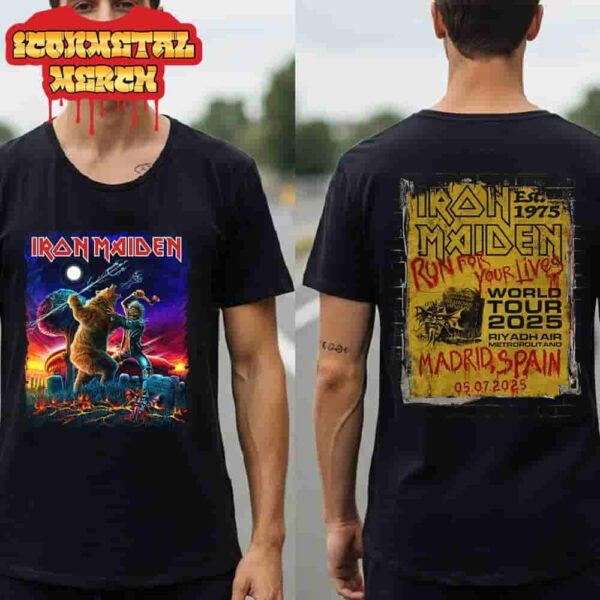 Iron Maiden Run For Your Lives 2025 Tour Madrid Tee At Riyadh Air Metropolitano Madrid Spain On 5th July 2025 Two Sided Classic T-Shirt Classic T-Shirt