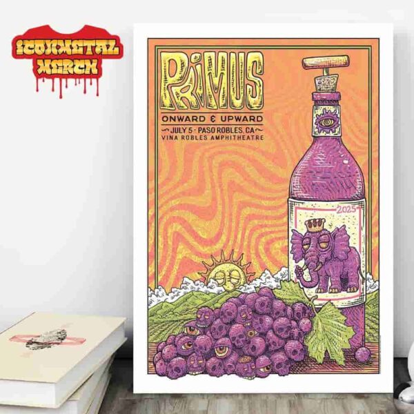 Primus Event Poster At Vina Robles Amphitheatre Paso Robles CA On July 5th 2025 Wall Decor Poster Canvas