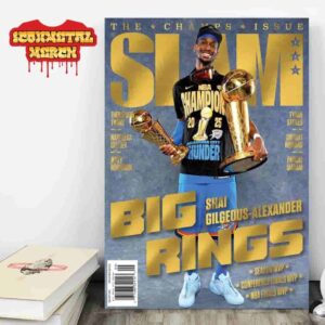 Shai Gilgeous-Alexander Gold Metal Edition Slam 257 Magazine Lastest Cover Big Rings NBA Champs 2025 Wall Decor Poster Canvas