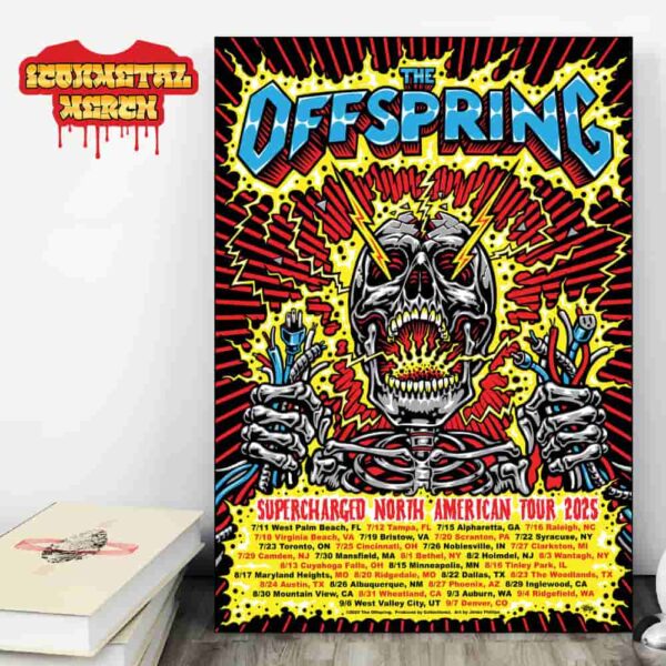 The Offspring Supercharged North American Tour 2025 Artwork Poster Date And City List Wall Decor Poster Canvas
